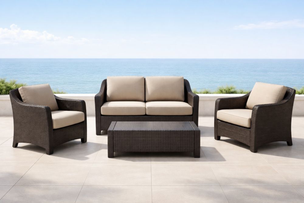 Ensemble de meubles d'extérieur en résine tressée marron et beige-Decorivio