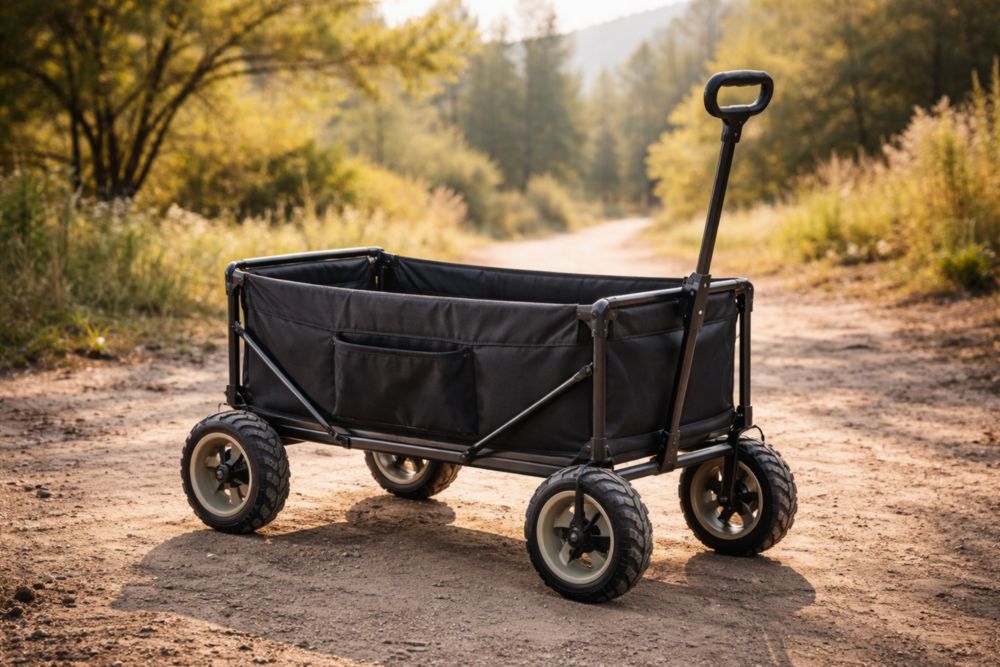 Chariot pliable en tissu polyamide noir roues en caoutchouc-Decorivio