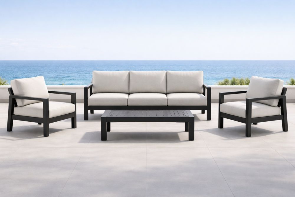 Ensemble de salon de jardin en aluminium polyester Beige Noir-Decorivio