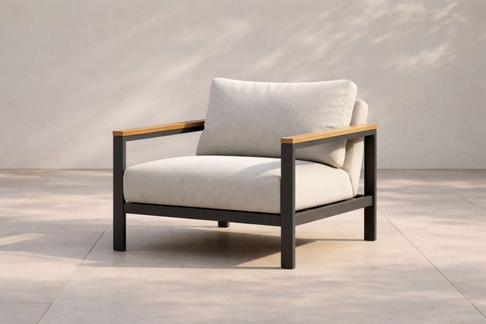 Fauteuil en Aluminium et Teck avec Coussins en Polyester Beige-Decorivio