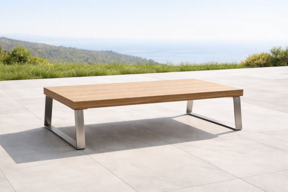 Table basse rectangulaire en teck et acier inoxydable-Decorivio