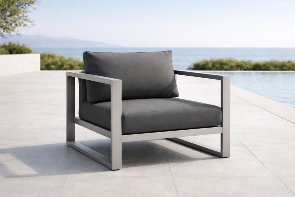 Fauteuil extérieur en aluminium et tissu gris-Decorivio