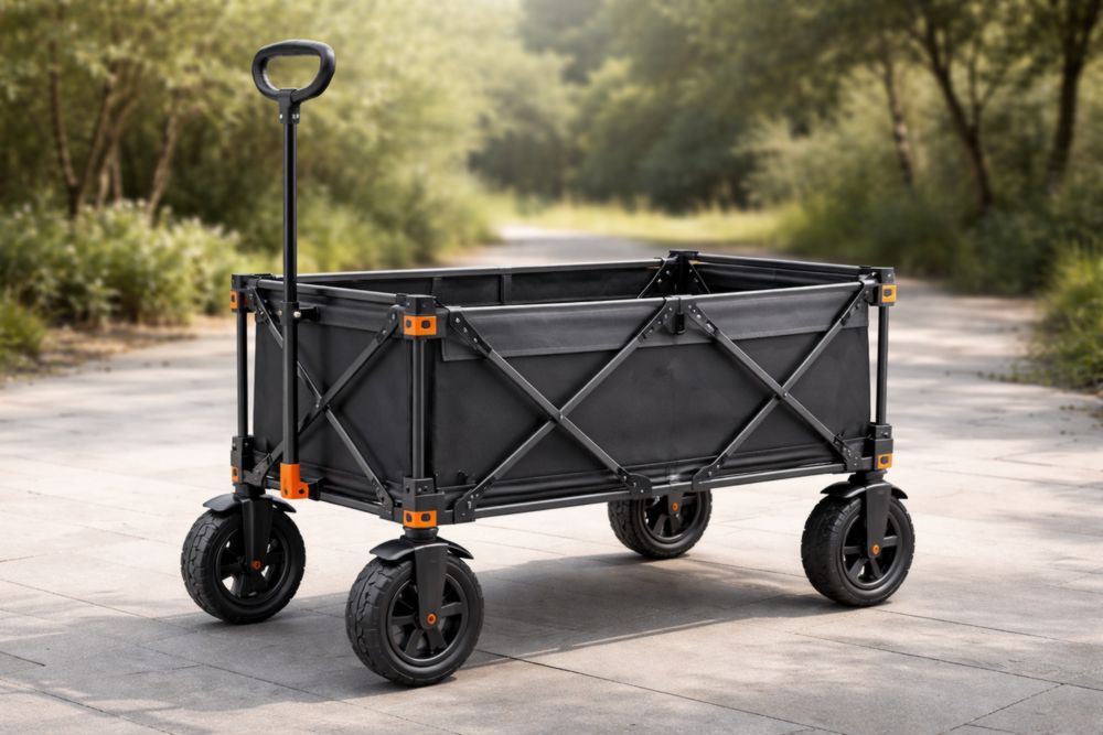 Chariot en Métal et Tissu Oxford Noir-Decorivio