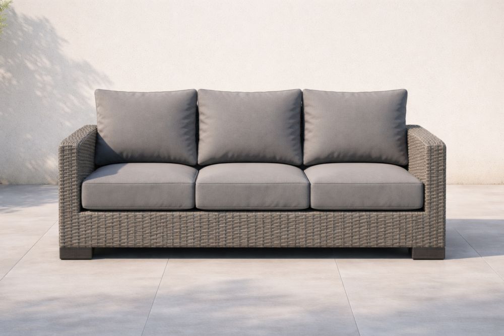 Canapé 3 places en résine tressée et polyester gris-Decorivio