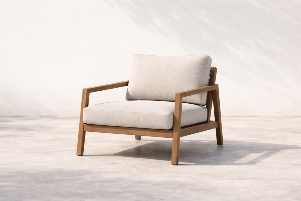 Fauteuil en bois avec coussins en tissu beige 80x76x75 cm-Decorivio