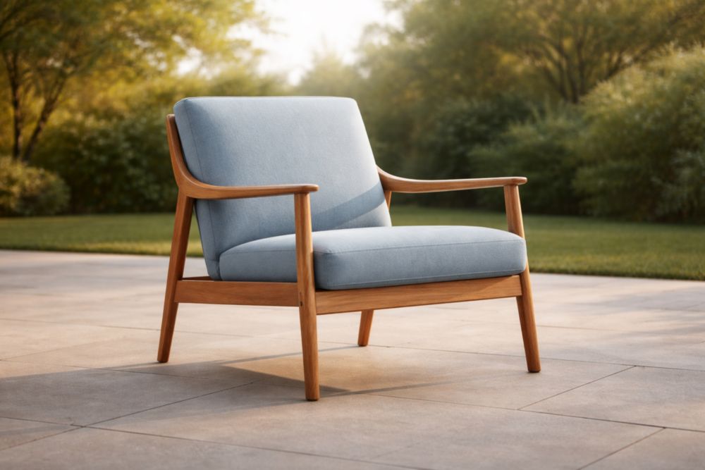 Fauteuil en bois avec revêtement en tissu bleu-Decorivio