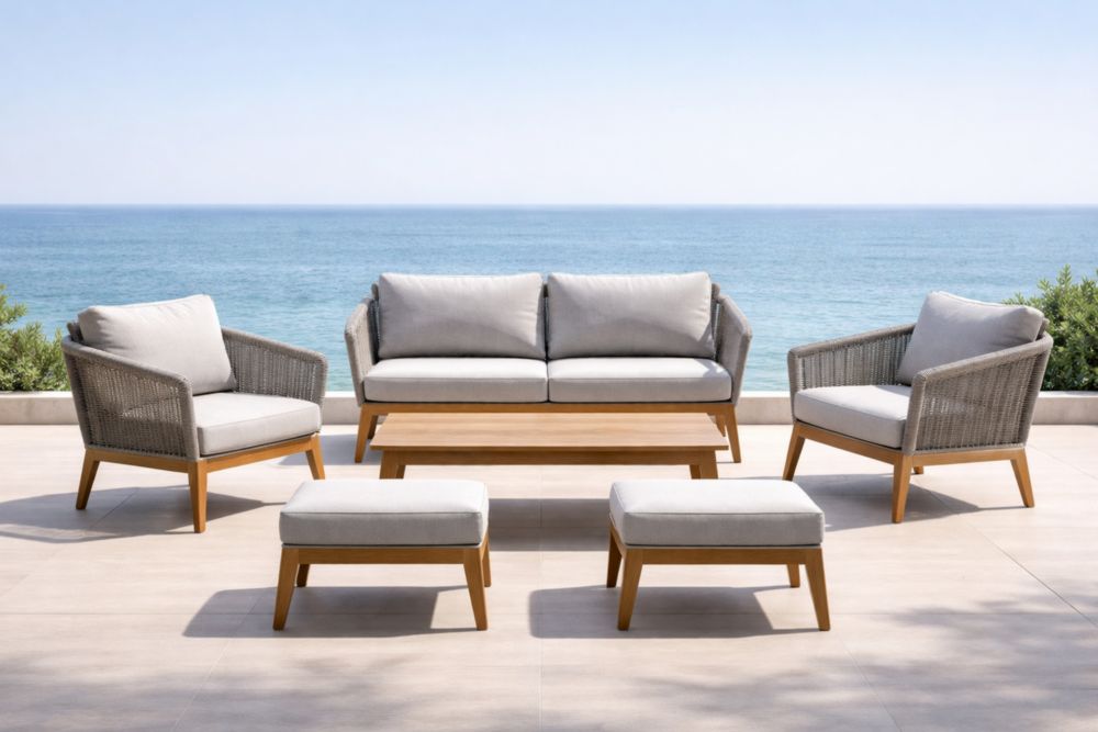 Ensemble de mobilier d'extérieur en bois d'acacia et tissu polyester-Decorivio