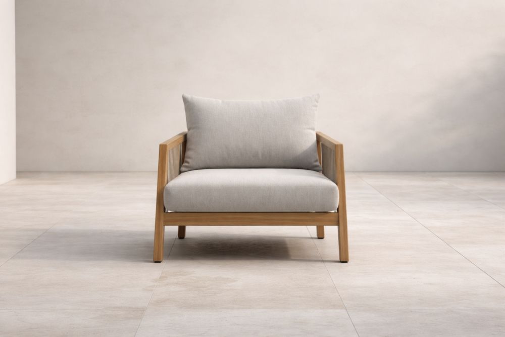 Fauteuil en bois avec coussins en polyester-Decorivio