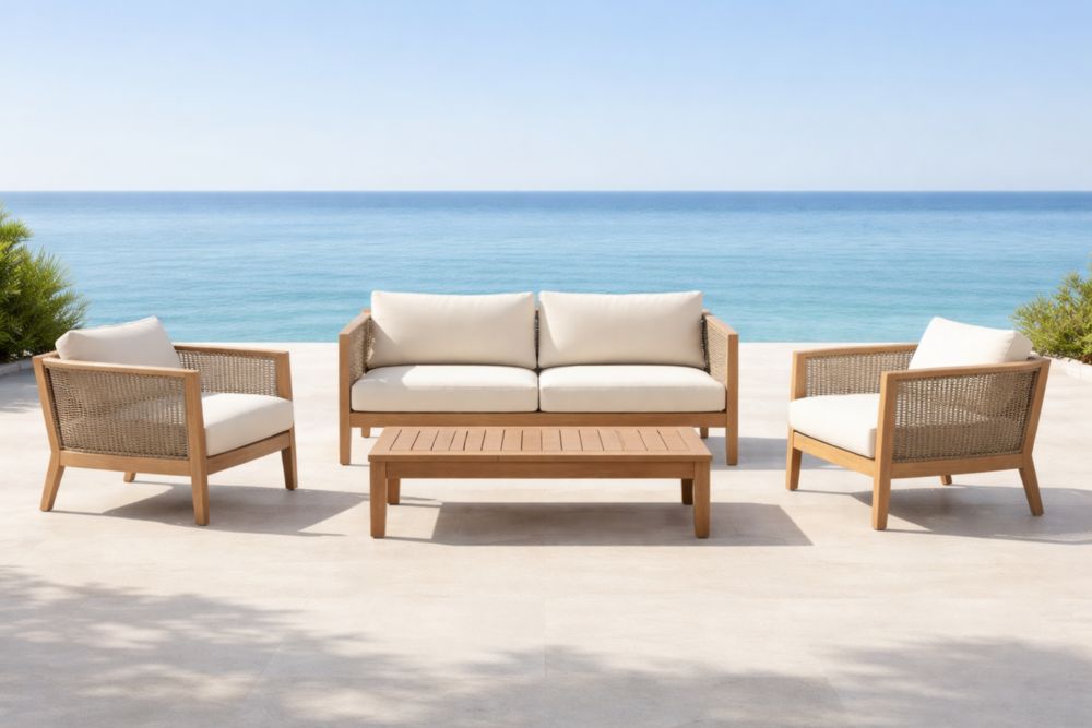 Ensemble de meubles de jardin en bois d'acacia et résine tressée 4 pièces-Decorivio