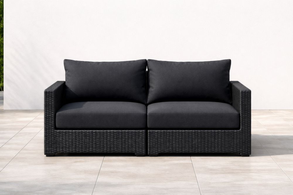 Canapé 2 places en rotin synthétique avec coussins en polyester Gris Foncé-Decorivio