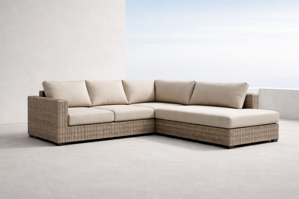 Canapé d'angle en rotin synthétique avec coussins beiges-Decorivio