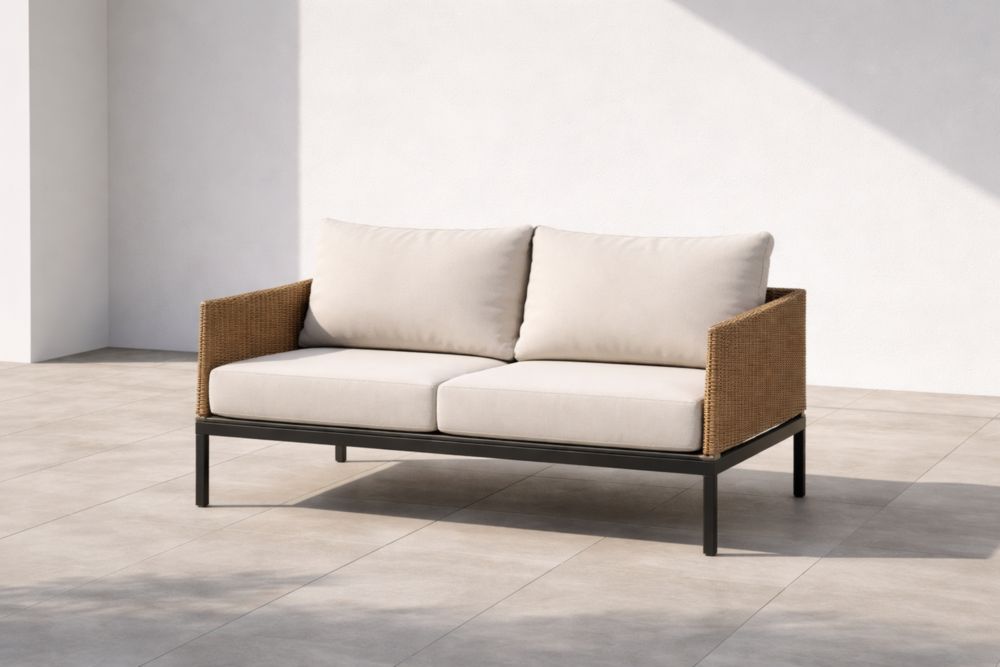 Canapé d'extérieur en métal avec coussins beige-Decorivio