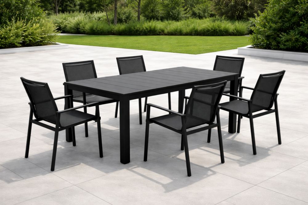 Ensemble de Salle à Manger Extérieur en Aluminium Noir avec Table et 6 Chaises-Decorivio