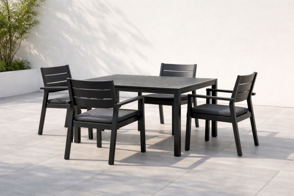Ensemble de Salle à Manger Extérieure Rectangulaire 5 Pièces en Aluminium Noir-Decorivio