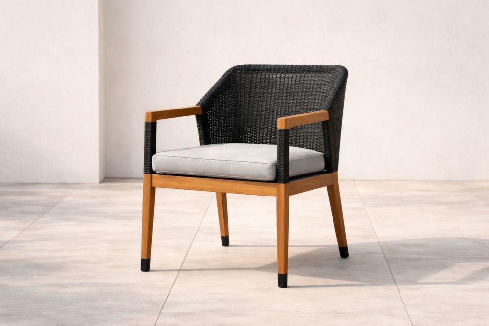 Chaise en Bois d'Acacia et Polyéthylène avec Coussin Gris-Decorivio