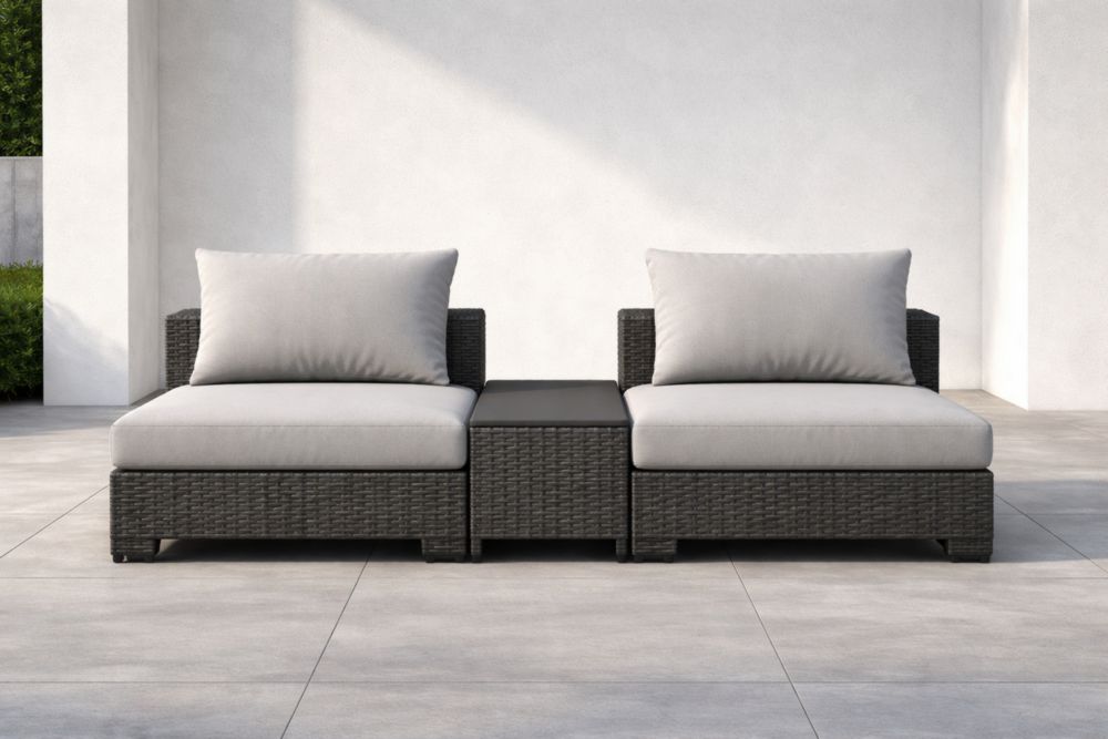 Ensemble de salon extérieur en résine avec coussins en polyester-Decorivio