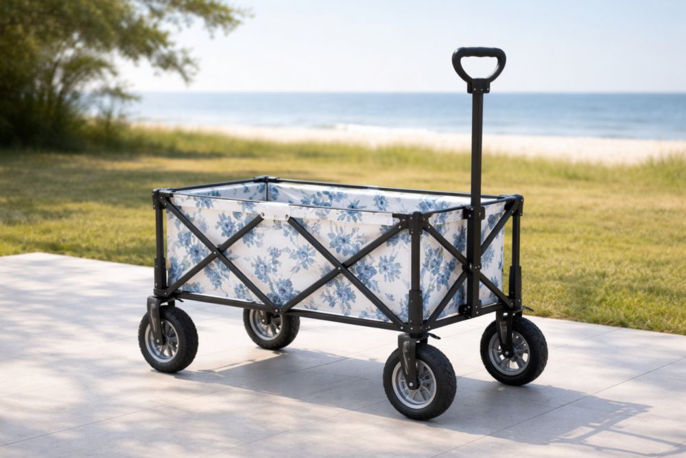 Chariot de Jardin Pliable en Métal et Tissu Imprimé Floral 90x50x60 cm-Decorivio