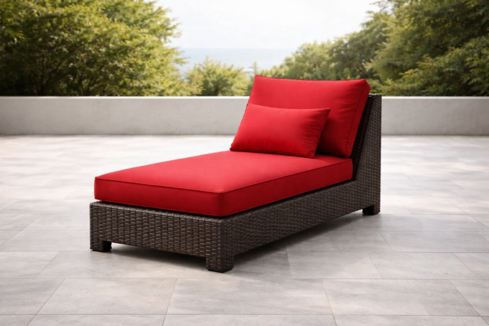Chaise Longue d'Extérieur en Résine Tressée avec Coussins Rouges-Decorivio