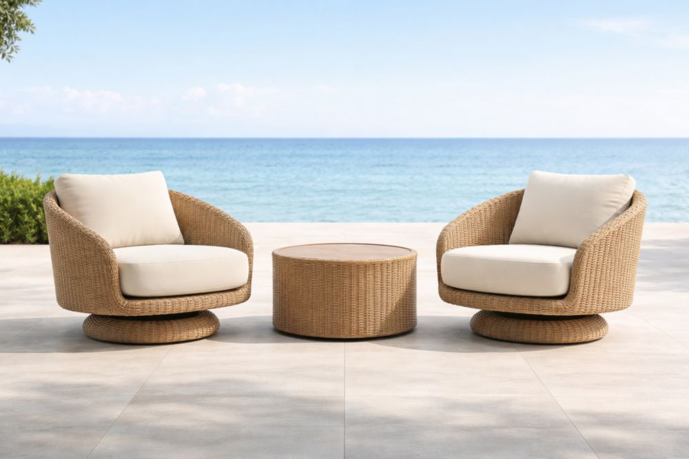 Ensemble de Mobilier de Jardin Rotatif en Résine Tressée avec Coussins Beiges-Decorivio