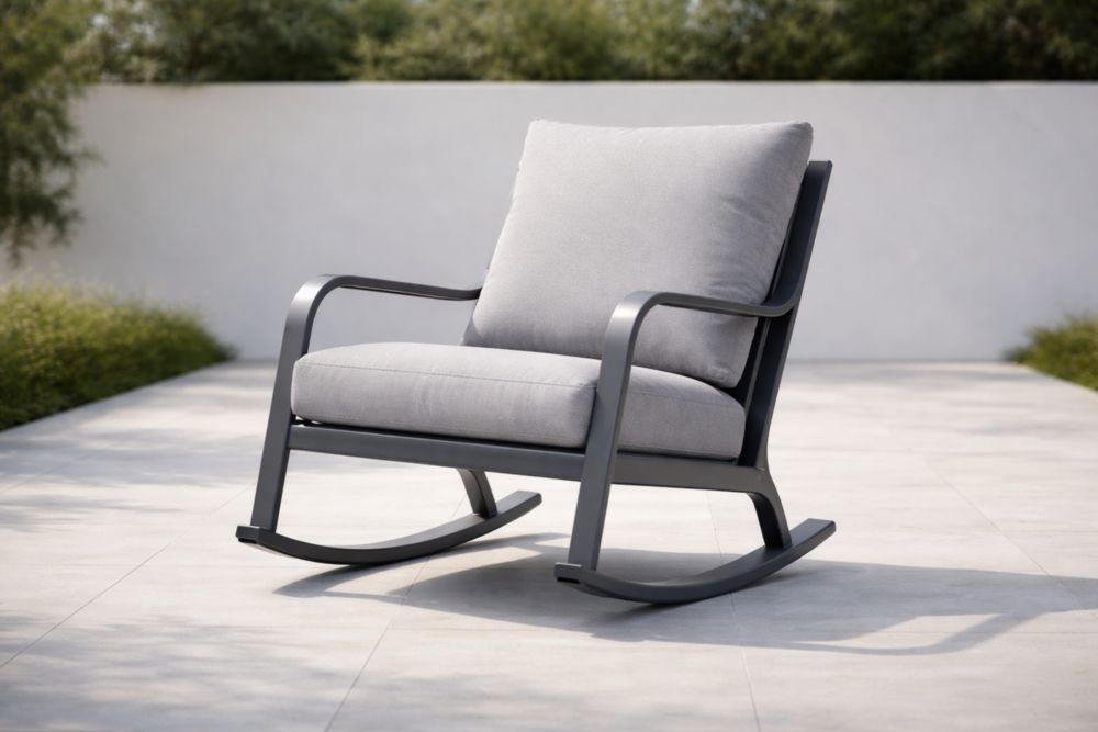 Fauteuil à Bascule en Aluminium Gris avec Coussins en Polyester-Decorivio