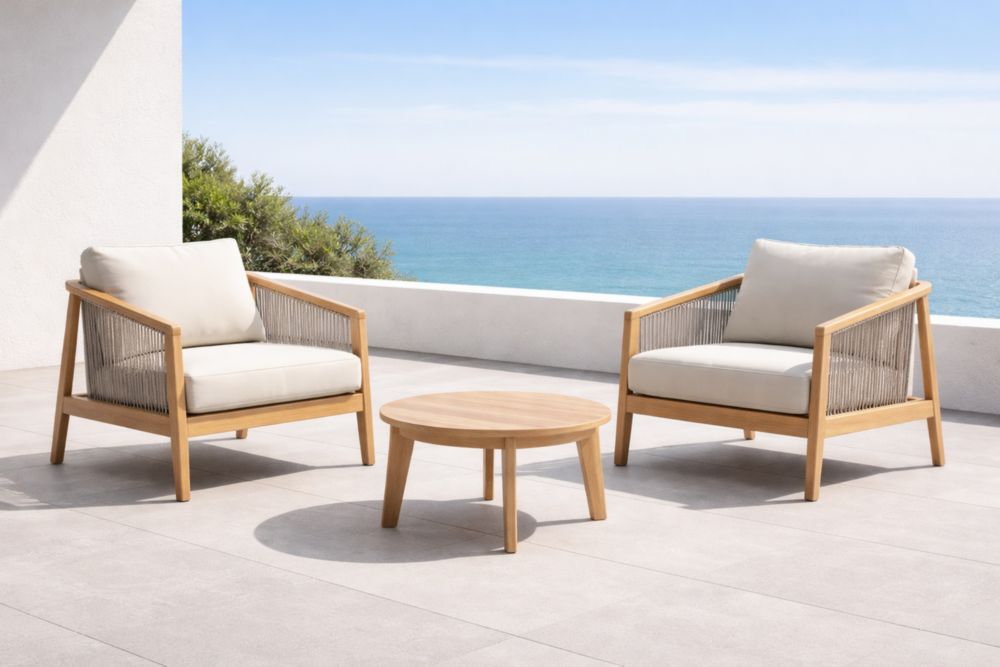 Ensemble de meubles de jardin en bois d'acacia et polyester beige-Decorivio