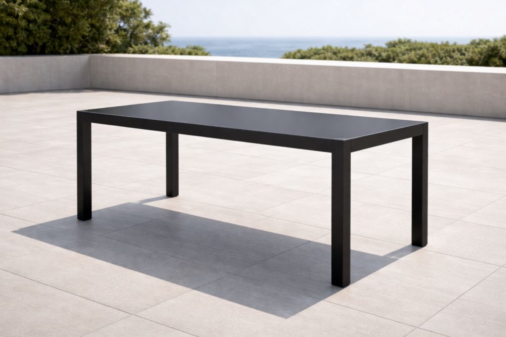 Table à Manger Extérieure en Métal Noir 200x100x75cm-Decorivio