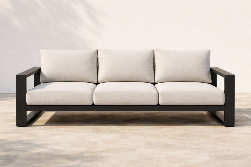 Canapé 3 places extérieur aluminium coussins gris clair-Decorivio