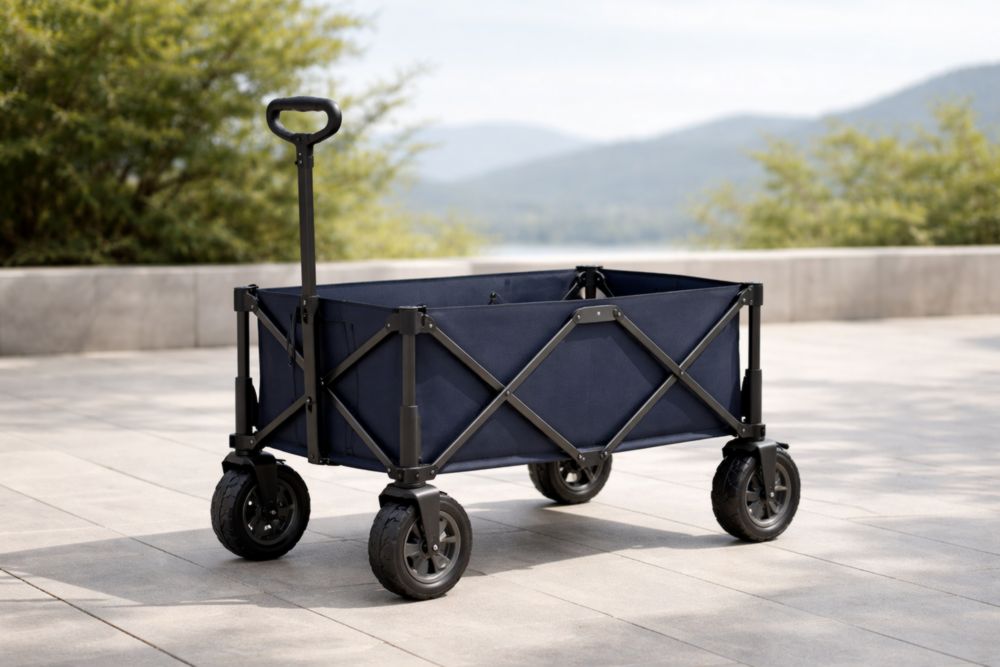 Chariot de Transport Pliant en Acier et Polyester Bleu-Decorivio