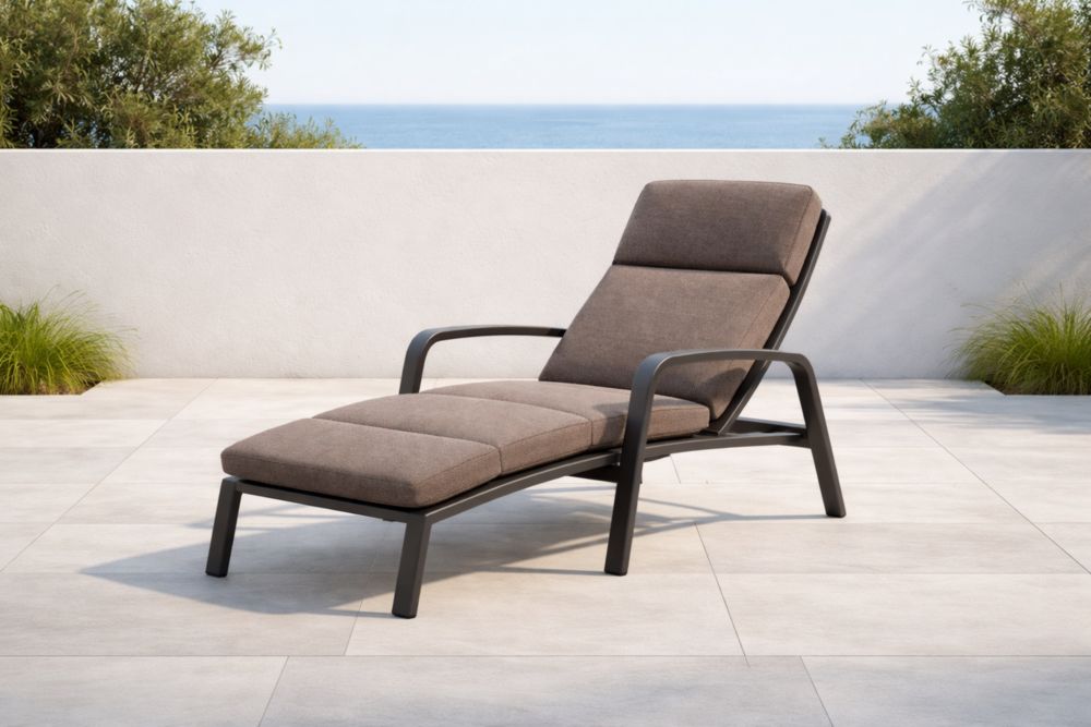 Chaise Longue Extérieure Aluminium Textilène Marron-Decorivio
