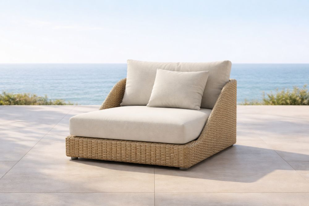 Chaise longue extérieure rotin synthétique coussins polyester Beige-Decorivio