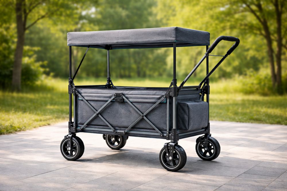 Chariot de Transport Pliant en Acier et Polyester Gris avec Roues Pivotantes-Decorivio