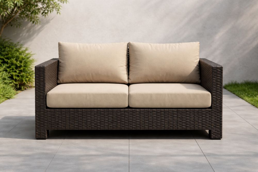 Canapé 2 Places en Résine Tressée avec Coussins Beige-Decorivio