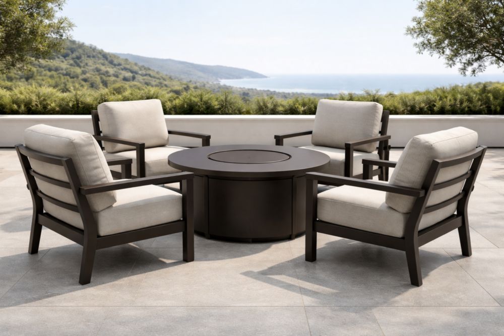 Ensemble salon extérieur 4 fauteuils aluminium tissu polyester-Decorivio