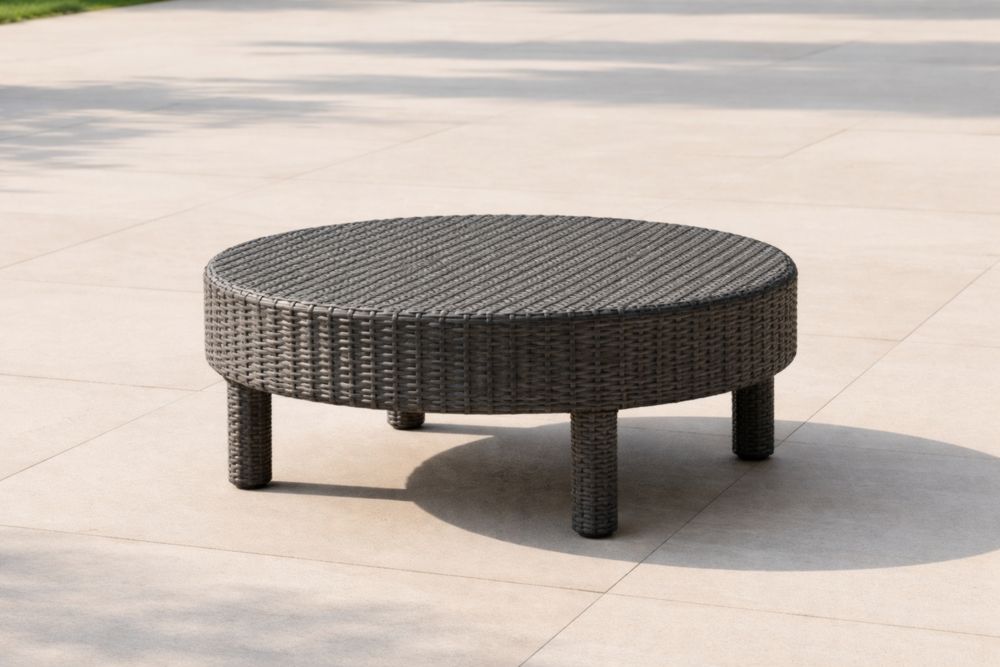 Table basse ronde en résine tressée gris-Decorivio