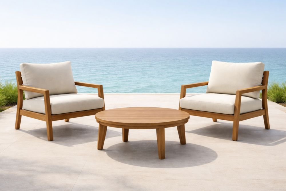 Ensemble de Salon Extérieur en Bois avec Coussins Beiges-Decorivio