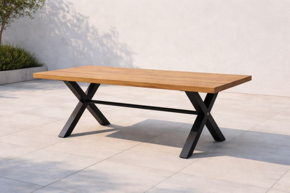 Table rectangulaire bois massif pieds acier noir-Decorivio