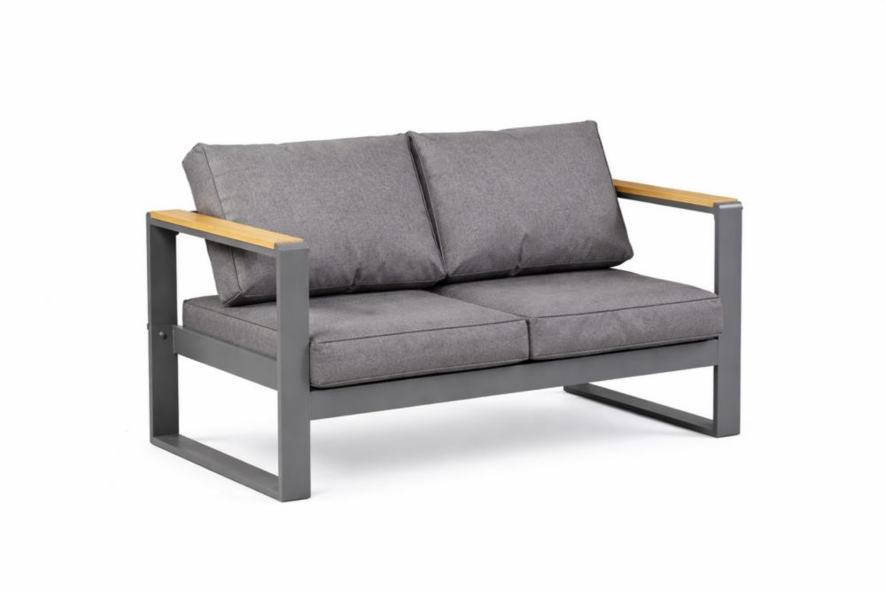 Canapé deux places aluminium polyester gris et bois massif