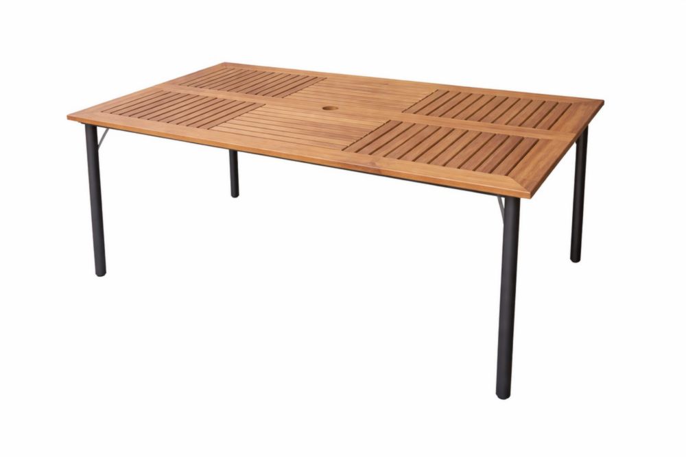 Table de jardin rectangulaire en acacia avec pieds en Acier inoxydable 160x90x75 cm