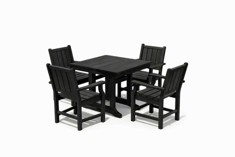 Ensemble de table et chaises en bois massif  noir pour extérieur, 4 places