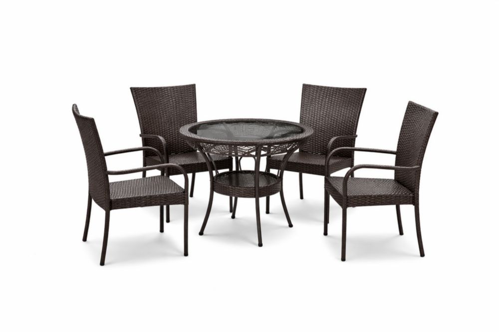 Ensemble de jardin en osier synthétique et verre trempé marron