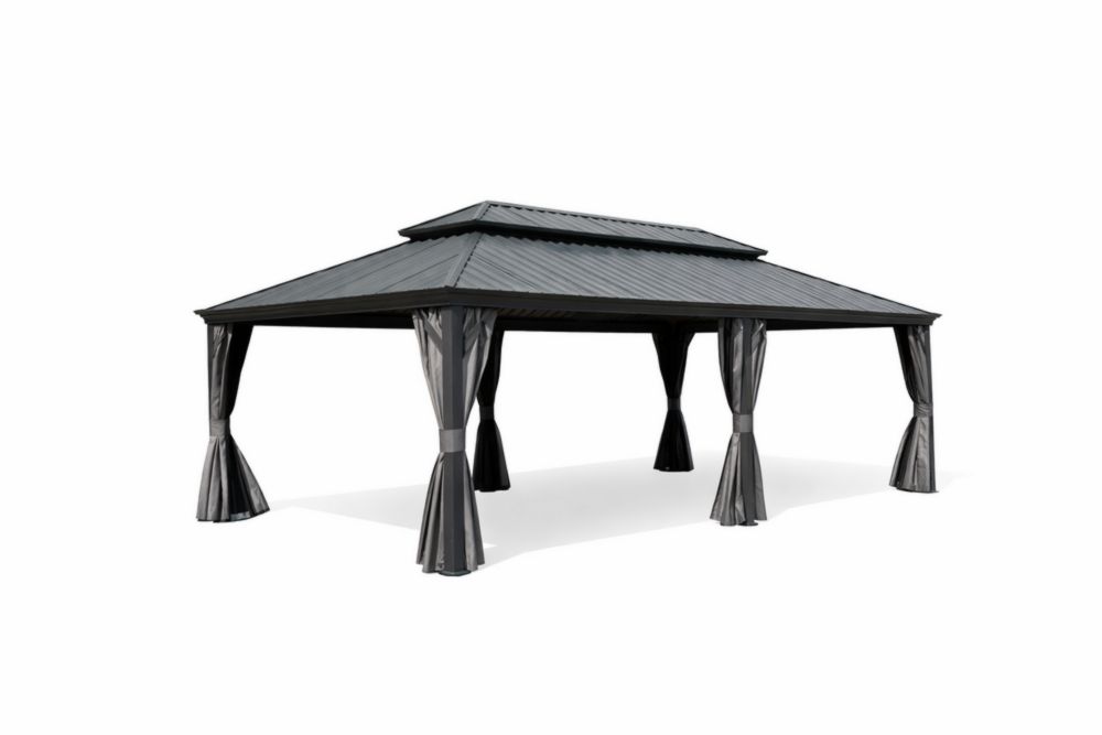 Tonnelle rectangulaire aluminium toit en acier et polycarbonate Noir