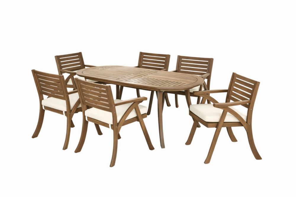 Ensemble de Salle à Manger en bois massif avec 6 Chaises Marron et Coussins Beiges