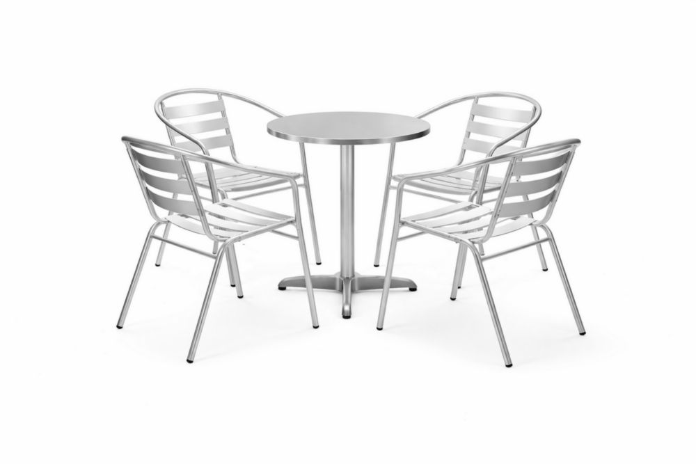 Ensemble Table Ronde et 4 Chaises en Aluminium