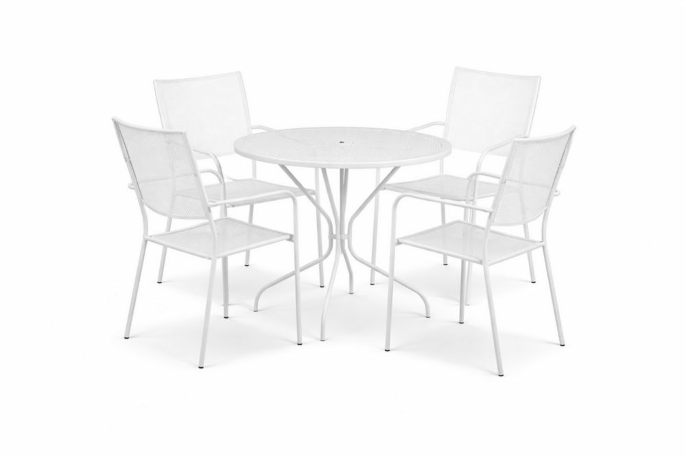 Ensemble de jardin en Acier inoxydable blanc avec table ronde et 4 chaises