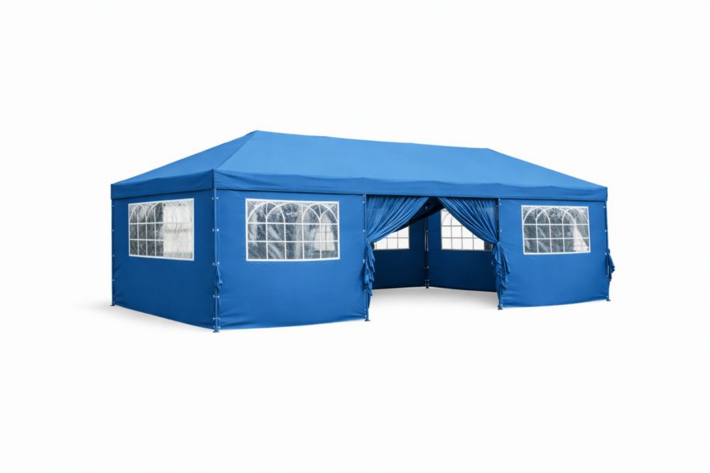 Tente de Jardin Rectangulaire en Acier et Polyester Bleu