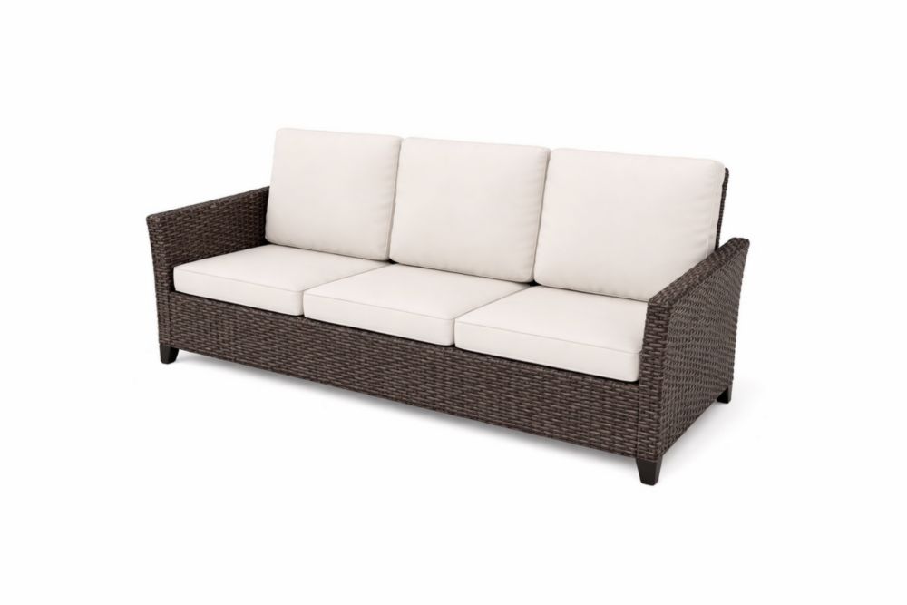 Canapé 3 places en rotin avec coussins amovibles marron et beige