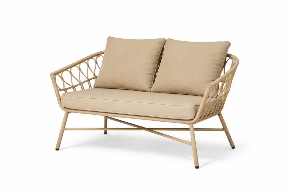 Canapé en rotin avec coussins amovibles beige 130x70x80 cm