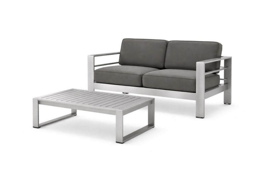 Ensemble Canapé et Table Basse Aluminium Coussins Gris