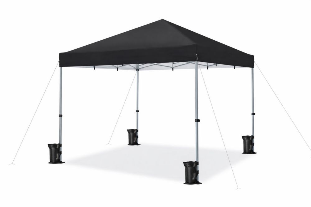 Tonnelle pliante en tissu noir avec structure en Acier inoxydable