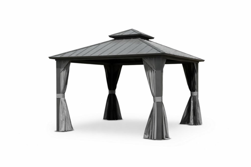Pavillon en Aluminium avec Toit en Acier inoxydable Gris